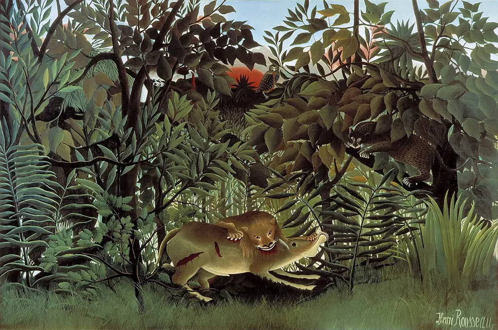 The Hungry Lion Throws Itself on the Antelope in Detail Henri Rousseau